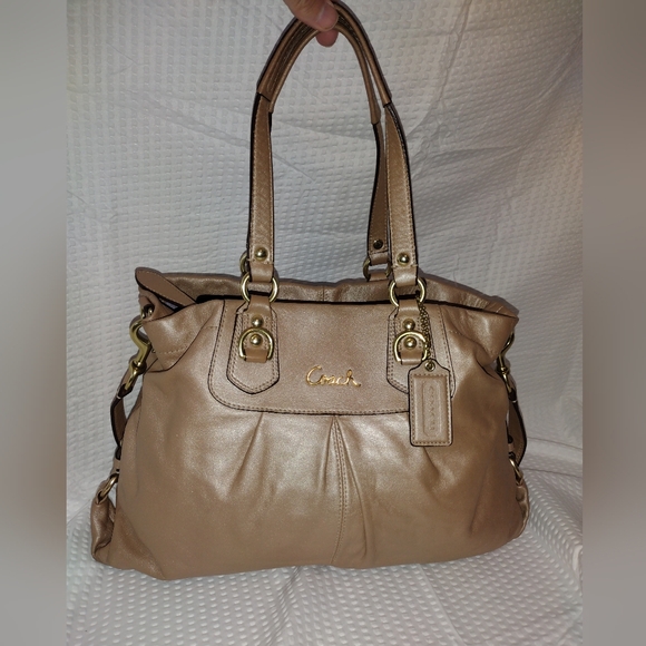Coach Ashley Steel Leather (Metallic Gold( Carryall Convertible Satchel F15513 - Picture 1 of 13